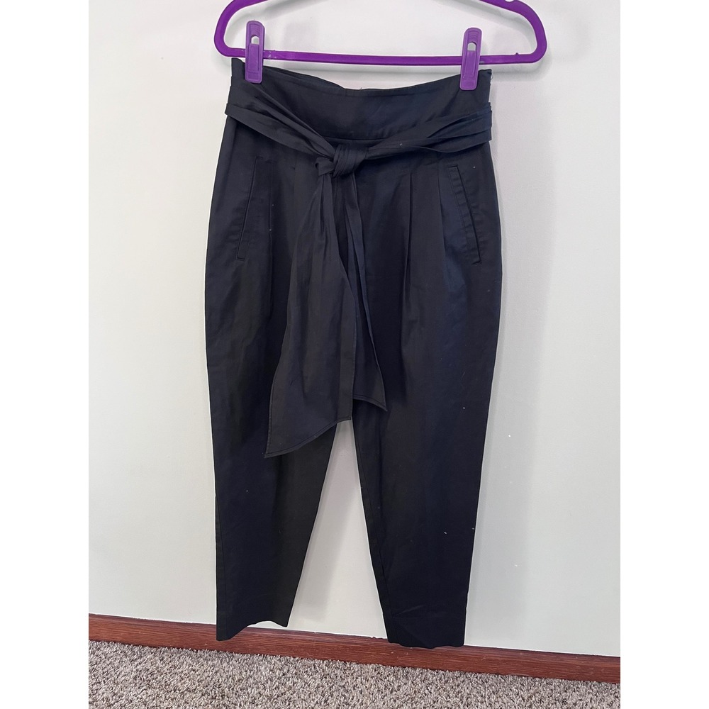 Cartonnier Anthropologie Black Tie Waist High Rise Tapered Cropped Pants Size 6